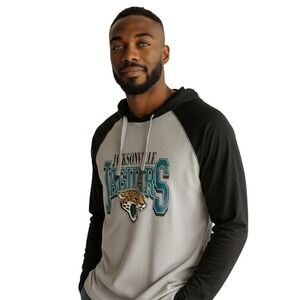 Jacksonville Jaguars NFL Men's 2XL‎ Raglan Hooded Long Sleeve Shirt NWT Gray